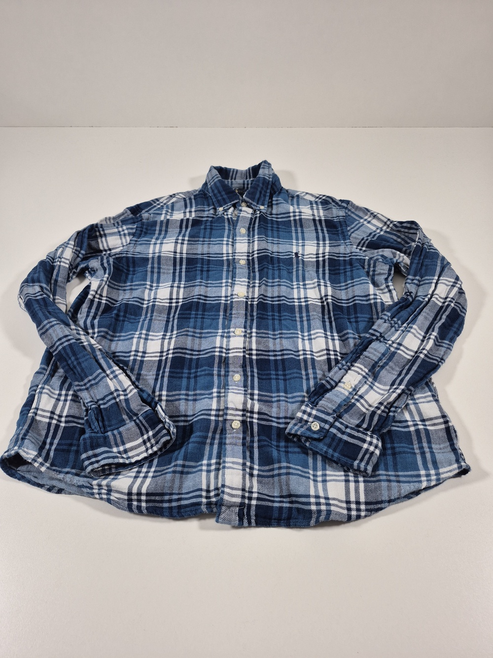 Ralph Lauren Shirt Mens L Blue Plaid Flannel Long Sleeve Button Down Pony